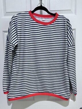 ☀️ Exclusive Striped Long Sleeve Shirt Navy & White with Red Trim
